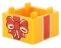 Lego Container, Box 2 x 2 x 1 - Top Opening with Raised Inner Bottom with Red and White Gift Wrap Bow and Ribbon Pattern