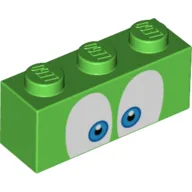 Brick 1 x 3 with Eyes with Blue Iris' Print / Bright Green
