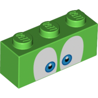 Lego Brick 1 x 3 with Eyes with Blue Iris' Print / Bright Green