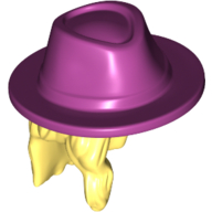 Lego Hair and Hat, Long with Magenta Hat Pattern / Bright Light Yellow