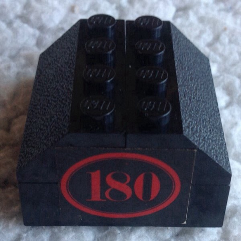Lego Stickered Assembly 4 x 4 x 2 with Red '180' with Oval Border on Black Background Pattern (Sticker) - Set 180