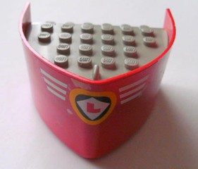Lego Boat, Hull Smooth Bow 5 x 6 x 3 1/3 with Light Gray Deck with White Stripes and Red 'L' in White/Black/Orange Logo Pattern (Sticker) - Sets 4005 / 4015 / 4025 / Red