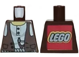 Torso Adventurers Desert Vest over White Shirt, Slingshot Pattern - LEGO Logo on Back / Brown