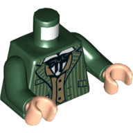 Lego Torso Jacket with Pinstripes, Dark Tan Vest, Necktie with Bow Print, Dark Green Arms, Light Nougat Hands / Dark Green