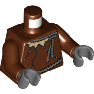 Lego Torso Tunic with Rope Belt and Collar and Large Stitches Print, Reddish Brown Arms, Dark Bluish Gray Hands / Reddish Brown