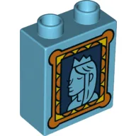 Duplo Brick 1 x 2 x 2 with Queen in Picture Frame Print / Medium Azure