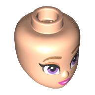 Lego Minidoll Head with Dark Tan Eyebrows, Lavender Eyes, Coral Lips print / Light Nougat