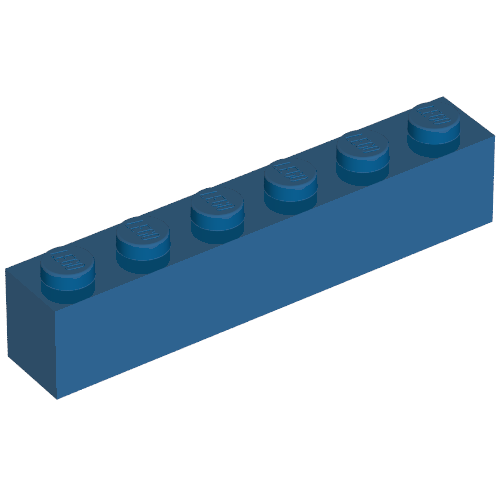 Lego Brick 1 x 6 without Bottom Tubes, with 2 Raised Cross Supports / Blue
