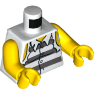 Lego Torso Prison Shirt with Stripes and Torn Sleeves Print, Yellow Arms and Hands / White