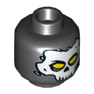 Minifig Head Crossbones, White Skull Mask with Yellow Eyes Print [Hollow Stud] / Black