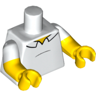 Lego Torso, Dual Molded Arms, Shirt with Black Belly Bump and Collar Outline Print, White Sleeves Pattern, Yellow Arms and Hands / White