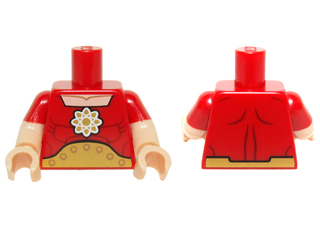 Lego Torso Muscles, Gold Atomic Symbol and Large Belt Pattern / Light Nougat Arms with Molded Red Short Sleeves Pattern / Light Nougat Hands