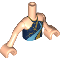 Lego Minidoll Torso Girl with Dark Blue Halter with Gold and Triangles and Medium Azure and Gold Curved Stripes Print, Light Nougat Arms with Hands / Light Nougat