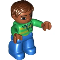 Duplo Figure with Parted Wavy Hair Reddish Brown, with Medium Nougat Face / Green