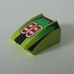 Brick Curved 2 x 2 with Lip, No Studs with '88', Green Fade/Black Stripes Print / Lime