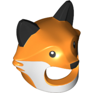 Lego Costume / Mask, Fox Head with Black Ears, Nose and White Cheeks Print / Orange