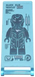 Flag 7 x 3 with Bar Handle with Digital Display Dark Bluish Gray 'MARK XLIX RESCUE', Black 'WIP' and '3000', and Iron Man Suit Design Pattern (Sticker) - Set 76269