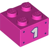Brick 2 x 2 with '1' Print / Dark Pink