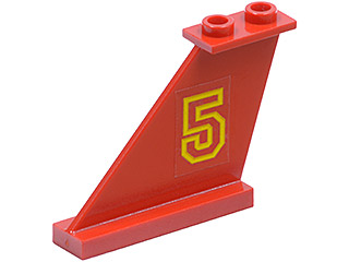 Lego Tail 4 x 1 x 3 with Yellow Number 5 Pattern Model Left Side (Sticker) - Set 6679