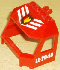 Lego Windscreen 4 x 6 x 4 Cab with Hinge and 1 x 4 Bottom Cutout with Fire Logo Badge with 3 Stripes on Top and 'LL-7046' on Both Sides Pattern (Stickers) - Set 7046