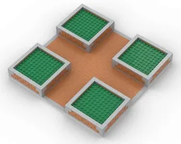 Pedestrian square with raised beds