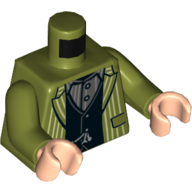 Lego Torso, Striped Jacket, Black Vest, Dark Bluish Grey Shirt print, Olive Green Arms, Light Nougat Hands / Olive Green