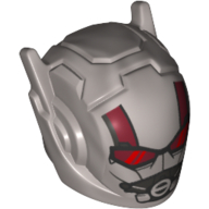 Lego Helmet with Antennae and Headphones and Dark Red Stripes, Trans-Red Visor (Ant-man) / Flat Silver