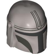 Lego Helmet Mandalorian with Holes, Dark Bluish Gray Decorations, Black Visor Print / Flat Silver