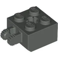 Hinge Brick 2 x 2 Locking with 2 Fingers Vertical and Axle Hole, 9 Teeth / Dark Gray
