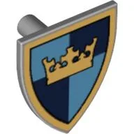 Shield Triangular with Crown on Dark / Medium Blue Quarters Print / Light Bluish Gray