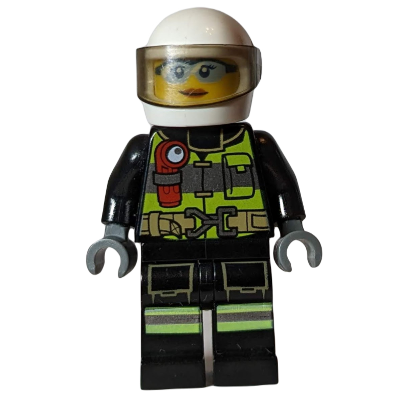 Lego Firefighter, Black Torso, Black Legs, White Helmet