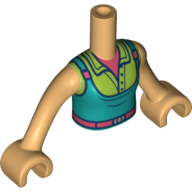 Lego Minidoll Torso Girl with Dark Turquoise Dress, Lime Jacket, Coral Belt and Shirt print, Warm Tan Arms and Hands / Warm Tan