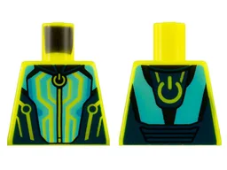 Torso Jumpsuit, Circuitry on Dark Blue and Medium Azure Panels, Computer Power Symbol Pattern / Vibrant Yellow