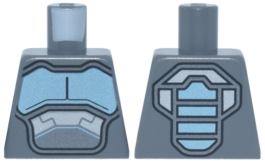 Lego Torso Metallic Light Blue and Silver Armor Panels and Stripes and Dark Silver and Black Trim Pattern