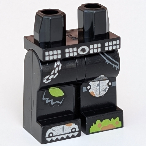 Lego Hips and Black Legs with White Knee Cap, Tear, Chain, Silver Toe, Open Toe print / Black