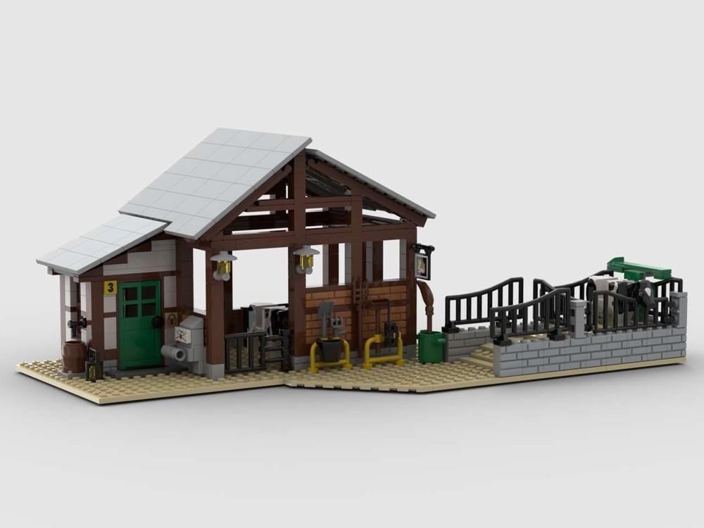 Lego Cowshed barn with loading ramp - Kuhstall Stall mit Verladerampe