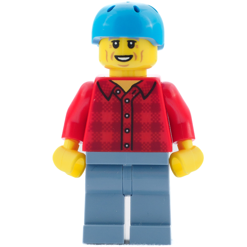 Lego Man, Red Plaid Shirt, Dark Azure Bike Helmet