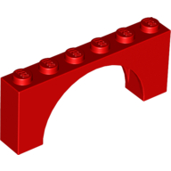 Lego Brick Arch 1 x 6 x 2 - Thin Top without Reinforced Underside [New Version] / Red