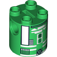 Lego Brick Round 2 x 2 x 2 Robot Body, Axle Holder '+' Orientation with Black and White Astromech Droid Print (R3-D5) / Green
