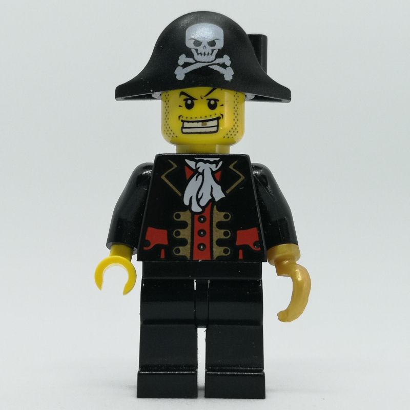 Lego Pirate Captain, Black Jacket, Pearl Gold Hook, Bicorne Hat