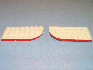 Lego Plate, Round Curved 4 x 8 Left with Red Line on Curved Edge Pattern