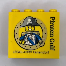 Brick 2 x 4 x 3 with 'LEGOLAND Feriendorf Piraten Golf' Print / Yellow