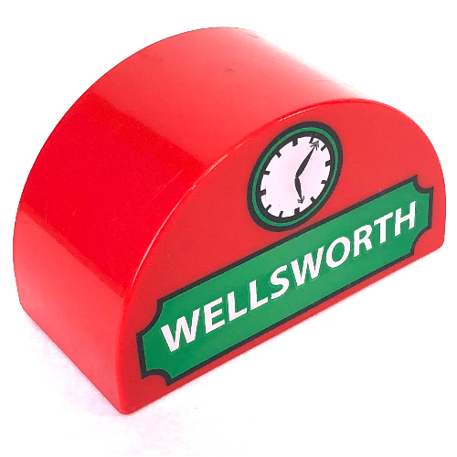 Lego Duplo Brick 2 x 4 x 2 Curved Top with 'WELLSWORTH' and Clock Print