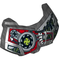 Large Figure Chest Cover, Armour Small with Bones on Chain, Lime Circle, Red Panel with Rivets, Gears Print / Pearl Titanium