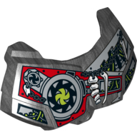 Lego Large Figure Chest Cover, Armour Small with Bones on Chain, Lime Circle, Red Panel with Rivets, Gears Print / Pearl Titanium