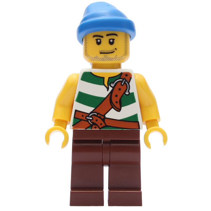 Lego Pirate - Green Stripes, Reddish Brown Legs, Blue Bandana