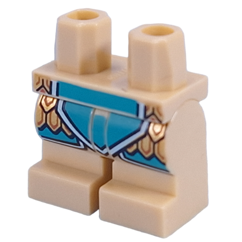 Lego Hips and Tan Medium Legs with Dark Turquoise Robe, White Trim, Gold Scales print