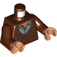 Lego Torso Jacket, Pockets, Over Dark Bluish Gray Shirt Print, Reddish Brown Arms, Nougat Hands / Reddish Brown
