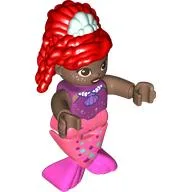 Duplo Figure with Hair High Red, Light Aqua Shell, Coral Mermaid Legs (Ariel) / Magenta