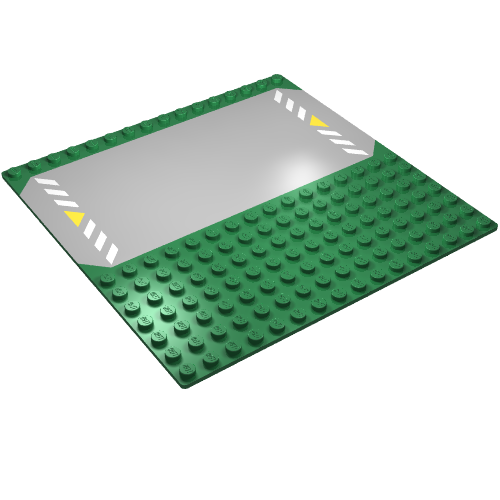 Lego Baseplate 16 x 16 Road / Driveway with Yellow Triangle Print / Green